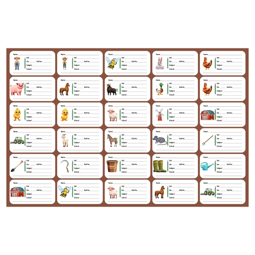 At the Farm Theme School Name Stickers Sheet